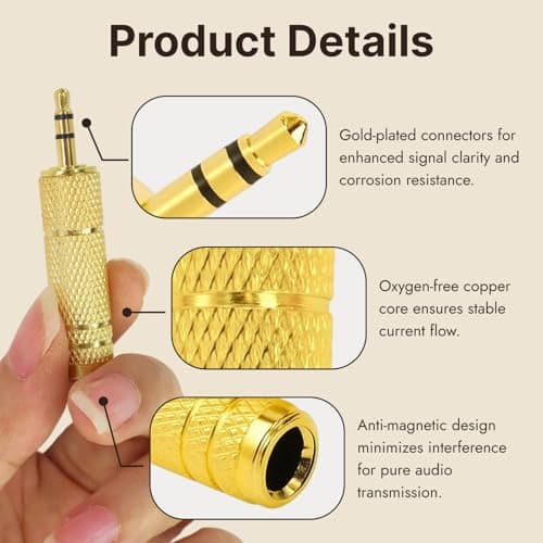 6 Pack 6.35mm Male to 3.5mm Female Headphone Jack Adapter, Gold-Plated Audio Adaptor for Amplifier, Guitar, Piano, Speaker, Stereo, Aux, Mic ,Copper Anti-Magnetic Trs Converter for High, Fidelity Soun — view 3