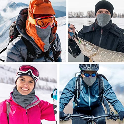 Neck Warmer Snood for Men & Women,Winter Neck Gaiter Fleece Bandana Face Covering Mask Windproof Neck Scarf Neckwear for Outdoor Sports Motorcycle Skiing Running Cycling (Grey) — view 6