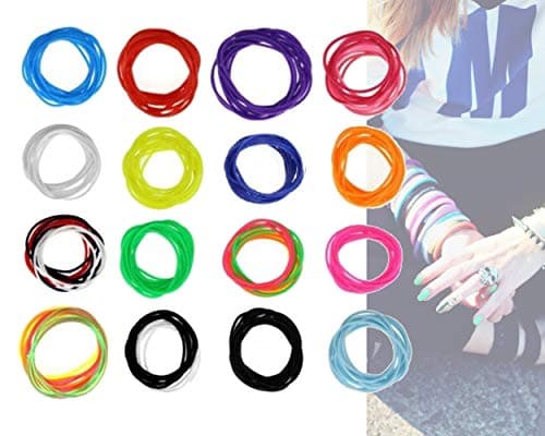 Lizzy | Gummie Bracelets Pack | 12 Neon Rubber Bangles, Turquoise | Lightweight, Stretchy, Comfortable Fit | Party Bag Fillers, 80s Fancy Dress Accessory — view 2