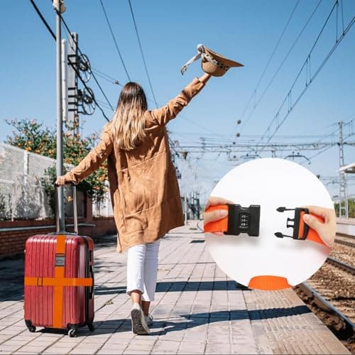 4 Pcs Suitcase Straps with Lock, Orange and Blue — view 5