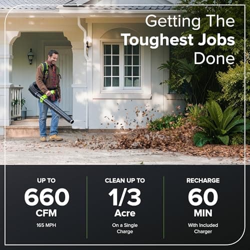 Greenworks - 40V Brushless Backpack Leaf Blower (660CFM/165mph), Commercial Grade Power for Patios, Driveways, Patios, Includes 5.0Ah Battery and 5A Fast Charger — view 3