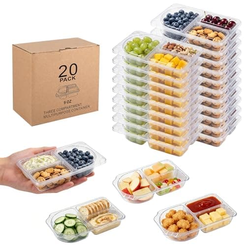 20Pcs Reusable Snack Containers with Lids,9oz Snack Pot with 3 Compartment