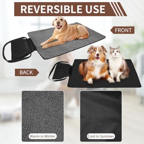 Adiwo Portable Pet Throw Blanket, 100x70cm Foldable Waterproof Reversible Floor Mat for Dogs Cats, Large Washable Dog Bed Blanket for Indoor Outdoor Camping Travel, Black — view 5