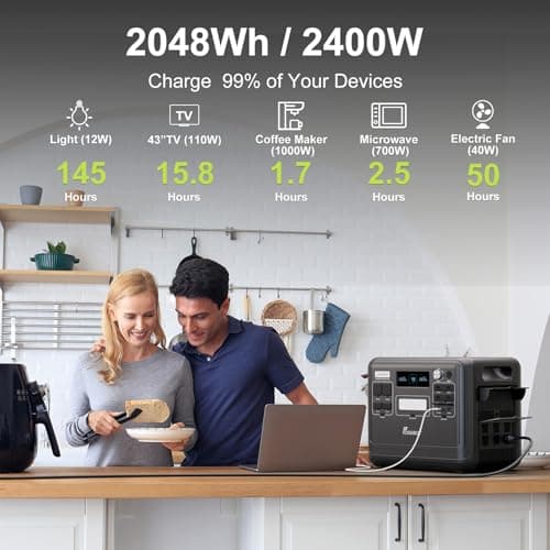 FOSSiBOT F2400 Portable Power Station 2048Wh, 2400W Battery Backup for Home Power Cuts, <10ms UPS Emergency Power Supply, 240V UK Sockets LiFePO4 Generator for Garage, DIY & CPAP, Black — view 3