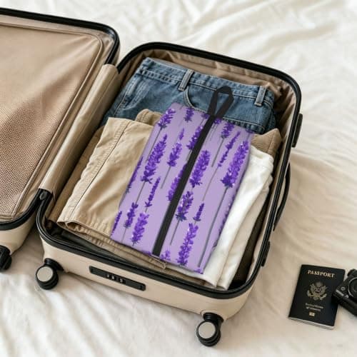 Lavender Stamp Print Waterproof Shoe Bag Travel Bag with Carry Strap Storage Bag Versatile Cosmetic Bag-2pcs — view 6