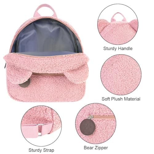 Aomig Kids Mini Furry Backpack, Toddler Mini Cute School Rucksack, Preschool Kindergarten Elementary Small Backpack, Toddler Girls Boys Adjustable Rucksack, Kids Plush Backpack for School Travel(Pink) — view 3