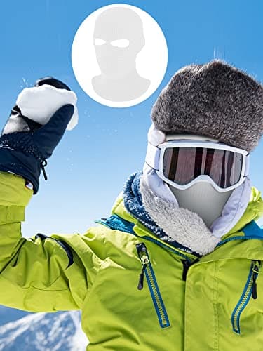 Geyoga 2 Hole Knitted Ski Mask Full Face Cover Warm Balaclava Knitted Winter Face Mask for Outdoor Sports(White,Adult Size) — view 2