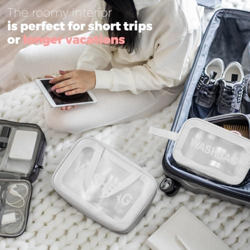 Woobroo Clear Travel Toiletries Bag for Women, 3 Pack Toiletry Bags with Zippers Travel Essentials PVC Waterproof Cosmetic Clear Wash Bag for Girls, White — view 5