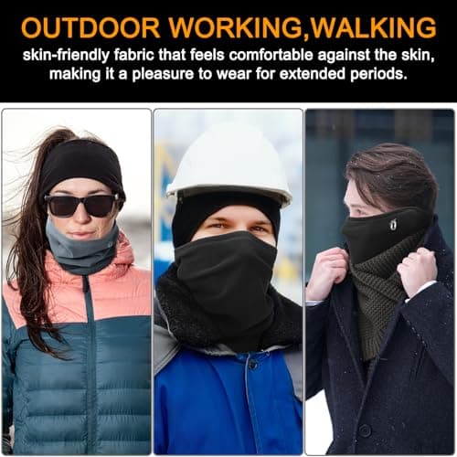 Oscenny Snood,Soft Windproof Breathable Stretchy Thermal Fleece Snood Neck Warmer Face Mask Cover Scarf Quick Dry for Cycling,Motorcycle,Running,Work for Cold Windy Weather Winter(Black) — view 6