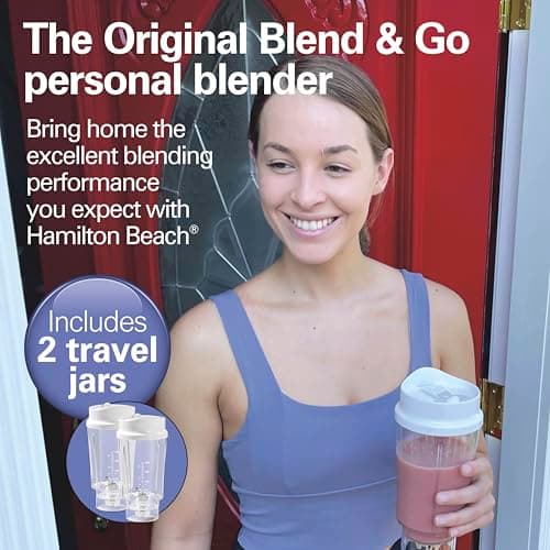 Hamilton Beach Portable Blender for Shakes and Smoothies with 14 Oz BPA Free Travel Cup and Lid, Durable Stainless Steel Blades for Powerful Blending Performance, 2 Jars - White (51102V) — view 2