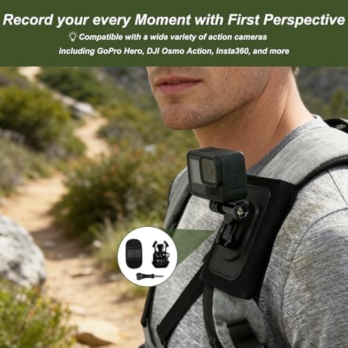 Backpack Shoulder Strap Mount for GoPro Hero Series DJI Osmo Insta360 Action Camera, Bag Strap Mount Accessories Adjustable Pads Swivel Base Clip Holder Attachment Hiking Biking Skiing Outdoor Sports — view 5