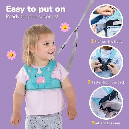 Trunki ToddlePak - Fuss Free Baby Walking Reins and Toddler Safety Harness – Una Unicorn (Teal) — view 5