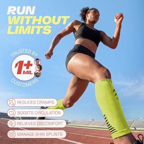 Rymora Calf Compression Sleeves for Men & Women (Ideal for Sports, Running, Shin Splints & More) (One Pair) (Neon Yellow) (Medium) [M] — view 2