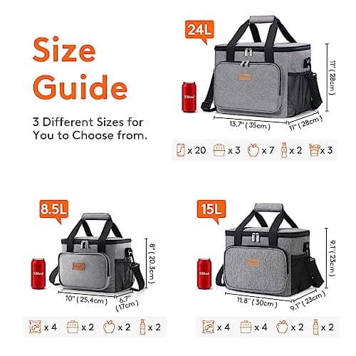 Lifewit Lunch Bag 15L 24 Can Insulated Lunch Box Soft Cooler Cooling Tote for Adult Men Women, Grey — view 2