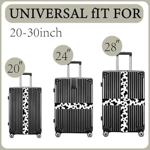 CREATCABIN 2Pcs Cow Print Luggage Straps Adjustable Suitcase Strap Black White Polyester Heavy Duty Travel Carry on Suitcases Connector Hold Buckle Belt for TSA Approved Accessories 70.9 x 2 — view 4