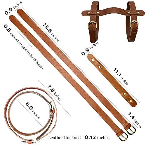 PortableAnd Genuine Leather, Outdoor Picnic Blanket Carry Strap for Camping, Festivals, Picnics, Motorcycle Bedroll Straps (Natural Brown) — view 5