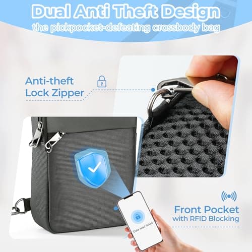 Broadream Anti-Theft Sling Bag for Men, Waterproof RFID Crossbody Shoulder Bag with Security Zipper, Small Crossbody Chest Bag for Men & Women, Mobile Phone Bag for Travel Outdoor Work, gray, Small — view 3