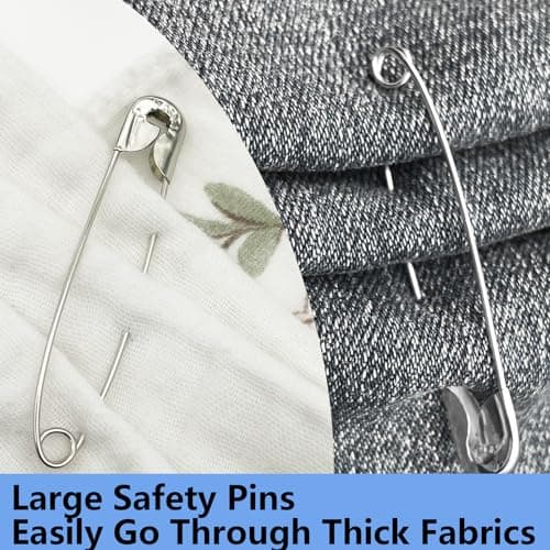 LLYJOYE Silver Safety Pins Large 55mm Nappy Pins Craft Pins, Pack of 60 — view 4