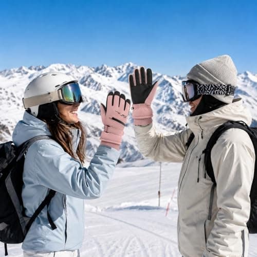 SCCGKP Women Ski Gloves, Windproof Thermal Touchscreen Gloves Waterproof Winter Warm Snow Glove for Skiing Cycling Outdoor Sports，Pink：One Size — view 5