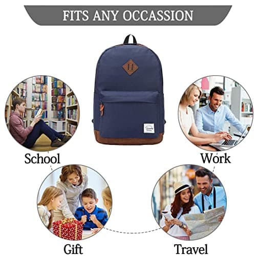 VASCHY School Backpack Unisex Classic Lightweight Tear Resistant Water Resistant for 15 inch Laptop, Blue New, 18.5 inches, Casual — view 6