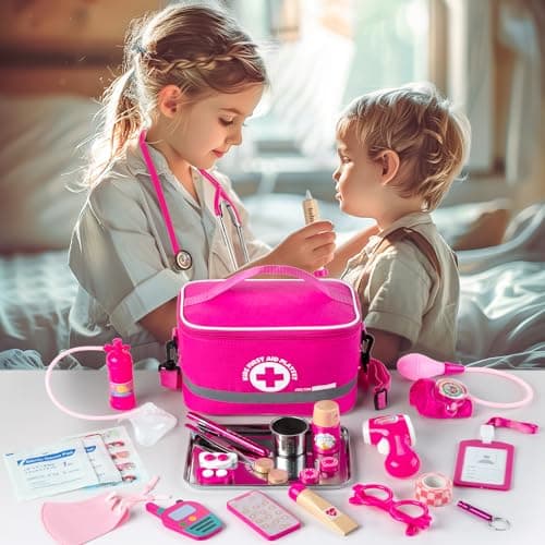 EFO SHM Doctors Set for Kids Age 3+, Kids Medical Kit with Realistic Stethoscope, Wooden Doctor Playset, Costume, Pretend Play Educational Toy Gift — view 3