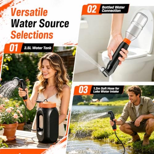 2-in-1 Electric Portable Bidet for Camping, 1600mAh High Pressure Handheld Bidet with Dual Spray Modes, LED Display, 2.5L Tank, IPX6 Waterproof Bidet Sprayer Travel Bidet for Personal Hygiene — view 5