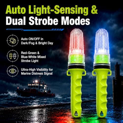 DVDVBOOM Boat Flares, 2Pcs 2026 New Upgraded Marine Emergency Safety Kit, Red Green, Blue White Mixed Color Strobe,Marine Emergency Distress Signals for Boating, Fishing Nets and Buoys — view 4