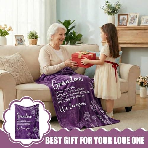 twirush Gifts for Grandma, Gifts for Nan, 130 x 150cm Grandma Blanket, Flannel Nan Gifts from Grandchildren, Christmas Birthday Gift for Nan, Nanny, Nana, Purple — view 6