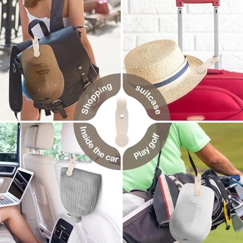 HKNR Magnetic Hat Clip for Travel, Strong Silicone Hat Holder for Bag Backpack Luggage, Hands Free Travel Accessories for Women & Men, Secure Grip for Sun Hats & Caps - 2 Pcs Beige — view 6