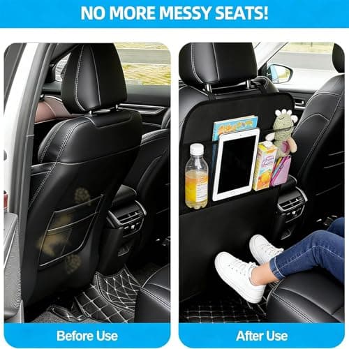Car Seat Back Protector, Kick Mats Back Seat Protector for Vehicle Maintenance, Universal Fit for Cars and SUVs, Oxford Fabric Material in Black, Set of Two Seat Protectors for Back of Car Seats — view 5
