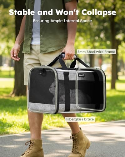 pecute® Cat Carrier Large, Breathable Pet Carrier Bag, Dog Carrier M, Grey — view 3