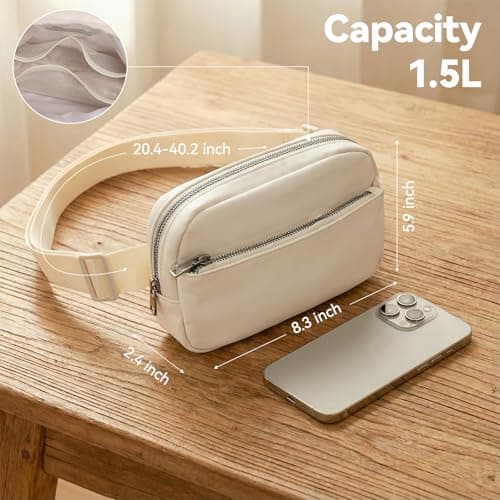 Waterproof Waist Bag 1.5L, Unisex Crossbody Fanny Pack with Adjustable Strap, Lightweight Nylon Belt Bag for Hiking, Running & Travel, Includes Free Water Bottle Holder (Cream White) — view 3