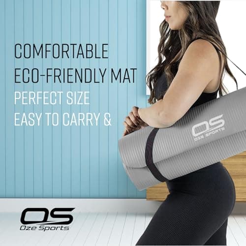 OZE SPORTS Yoga Mat, NBR Foam, Extra Thick, Non-Slip, High Density, Large, for Pilates, Gymnastics, HiiT and Fitness, with Carry Strap (Grey) — view 6