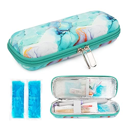 YOUSHARES Medication Cooler Travel Case - Manjaro Pen Case with 2 Ice Packs for Diabetic Supplies, Travel Insulin Cooler, Medicine Cool Bag(Marble Green)