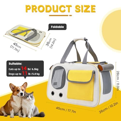 Cat Carrier,Pets Dog Carriers for Travel, Soft-Sided Breathable Mesh Pets Carriers For Small-Medium Cats Puppies, Airline Approved- Yellow — view 2