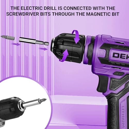 DEKOPRO 12V Cordless Drill 1.65lbs Lightweight, Variable Speed Type-C Charging Battery Powered Electric Screwdriver, 3/8" Chuck Drill Kit for Women with Portable DIY Tool Set — view 6