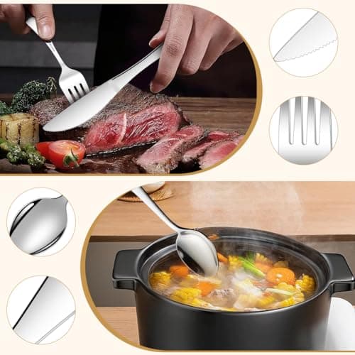 ABOHU Cutlery Set with Portable Pouch Case, 3 Piece Stainless Steel Flatware Set, Tableware Silverware Set with Spoon Knife and Fork Set, Mirror Polished, Dishwasher Safe - Yellow — view 4
