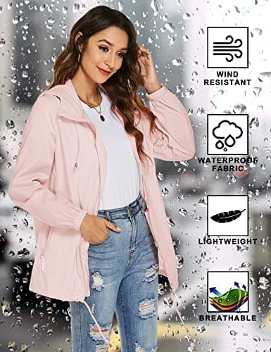 Rapbin Women's Raincoats Waterproof Thin Packable Rain Jacket Trench Coat — view 3