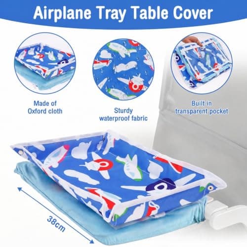 Anihet Kids Tray Table Cover, Foldable Airplane Travel Tray Cover with Clear Pocket, Universal Airplane Must Haves Travel Essential for Plane, Train, High Chair(Plane) — view 3