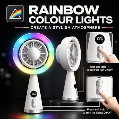 Handheld Fan Rechargeable, 5-Speed Portable Mini Desk Fan with LED Light — view 3