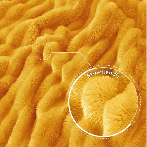 Exclusivo Mezcla Soft Striped Fleece Blanket, Yellow Fluffy Sofa Bed Throw — view 5