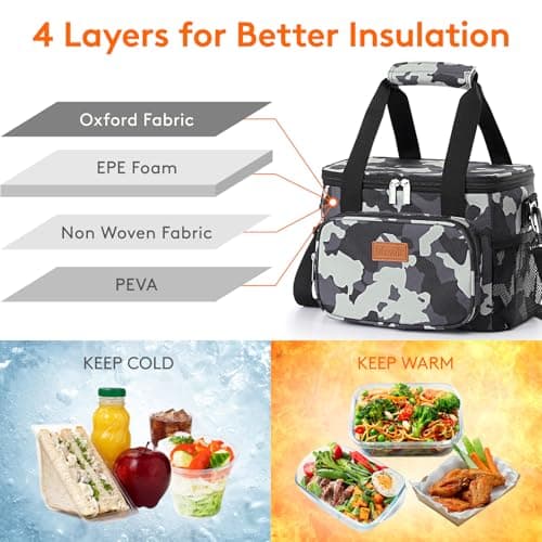 Lifewit Lunch Bag 9L 12 Can Insulated Lunch Box Soft Cooler Cooling Tote for Adult Men Women, Camouflage — view 2