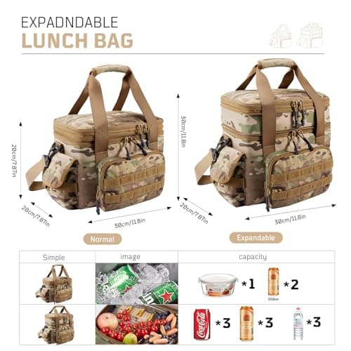 1TG Tactical Insulated Lunch Bag, Cooler Bag Thermal Food Delivery Bag Insulated Picnic Lunch Bag Foldable Cool Box for Work Travel Camping Picnic Beach, 18L-24L, Camo — view 6