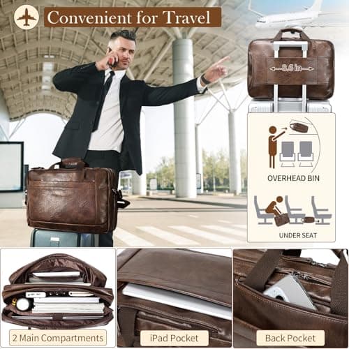 Stuery Faux Leather Messenger Bag for Men: 17.3 Inch Laptop Bag Briefcasen Convertible Backpack 3 in 1 Computer Handbags Work Bag Shoulder Crossbody Bags Office, Coffee — view 2