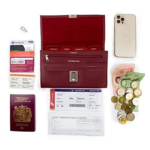 Woodland Leathers Passport Holder, Faux Leather Passport Holder Travel Wallet, Travel Document Wallet Organiser with RFID Credit Card Slot and Key Lock (Burgundy) — view 2