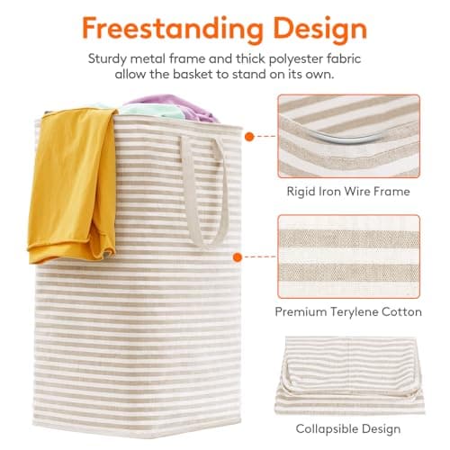 Lifewit 80L Collapsible Laundry Basket with Extended Handles, Beige — view 2