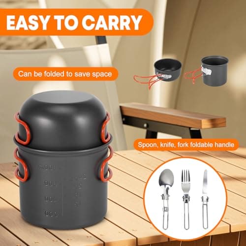 ALLOMN Camping Cooking Set, Outdoor Camping Cookware Kit Portable Cooking Mess Kit Pot Pan Sets for Backpacking Picnic Hiking Trekking Picnic Fishing Mountaineering, 1-2 Person Use — view 5