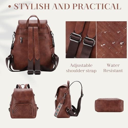 VASCHY Women Backpack, Vegan Leather Backpack for Travel/Work/School Brown — view 6