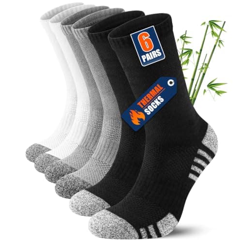 Niofind Mens Bamboo Thermal Socks, 6 Pairs Full Cushioned Breathable Socks