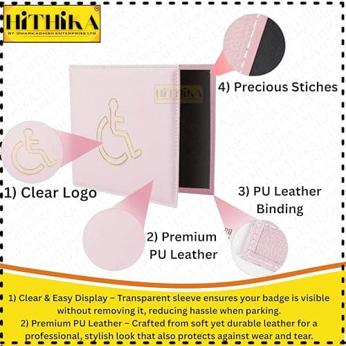 Soft Leather Disabled Badge Holder Wallet Disability Parking Badge Cover Holder by Hithika Disabled Blue Badge Display Holder (Baby Pink) — view 5